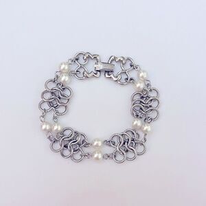 Vintage Goldette Silver Chain Link Pearl Bracelet